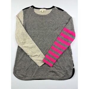 Loft Colorblock Striped Confetti Knit Sweater Womens Medium Grey Pink Black